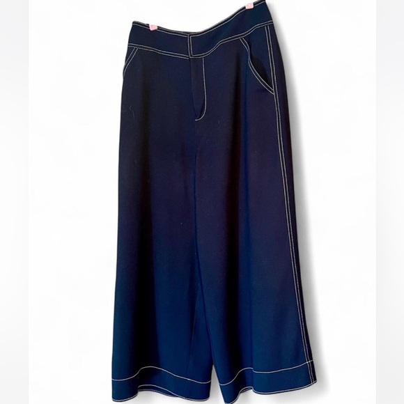 🔥Jan 25🖤1 day sale❣️Joie Tabea Black Wide-Leg Pants with White Stitching - Picture 2 of 10